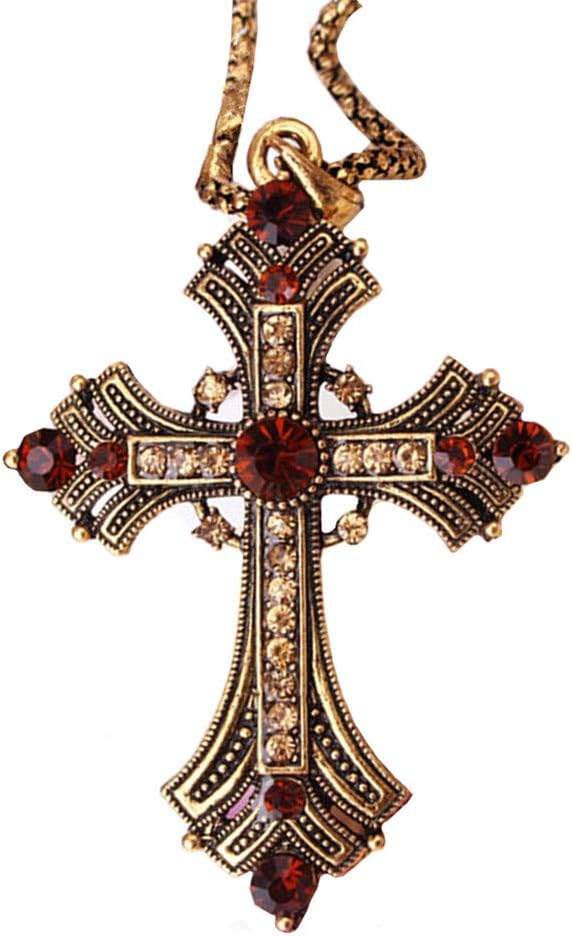 QTMY Diamond Cross Pendant Long Necklace for Women Jewelry