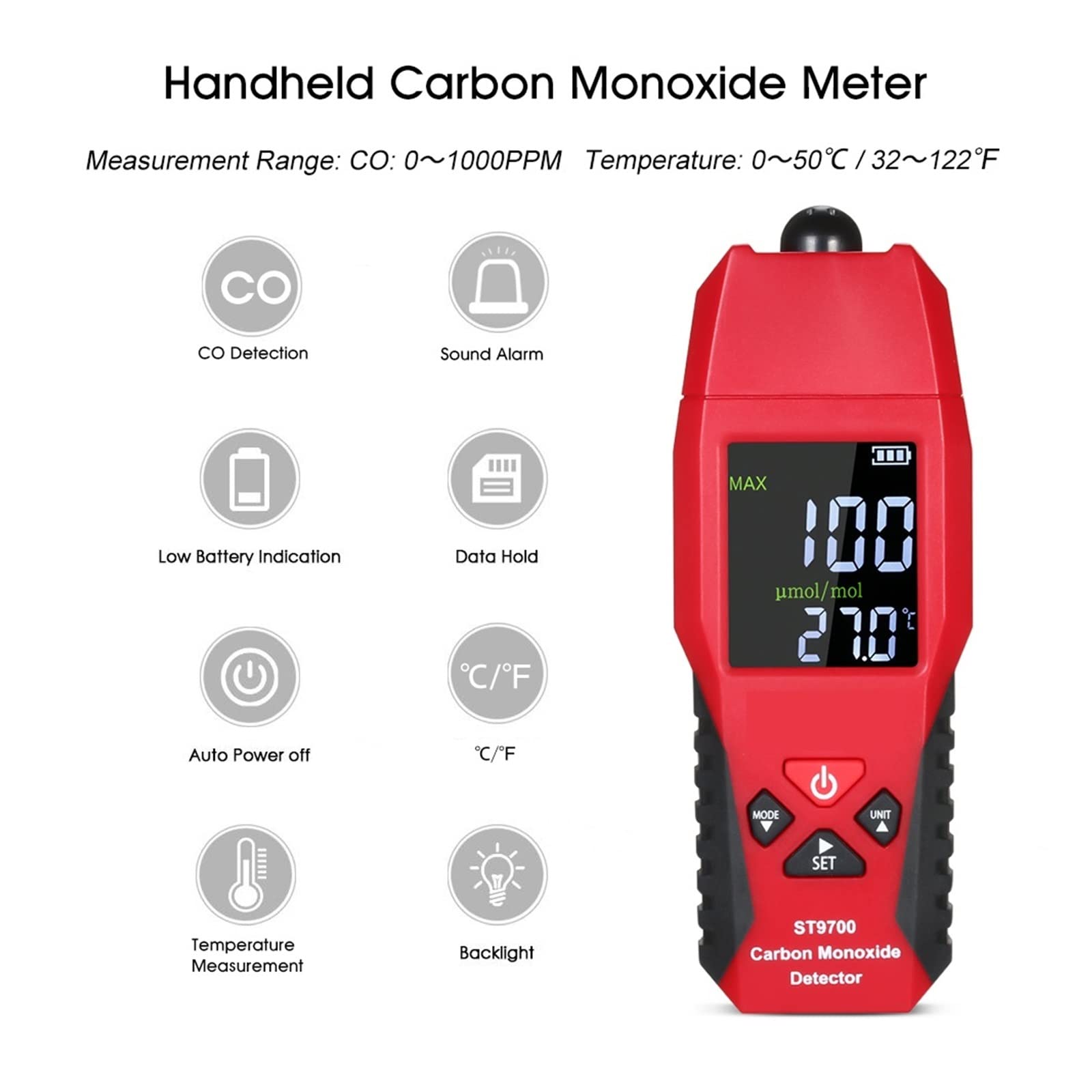 Medidor de monóxido de carbono de mano con pantalla digital CO Gas Air Quality Monitor Monitor Detector Gaugh,Lecturas Precisas