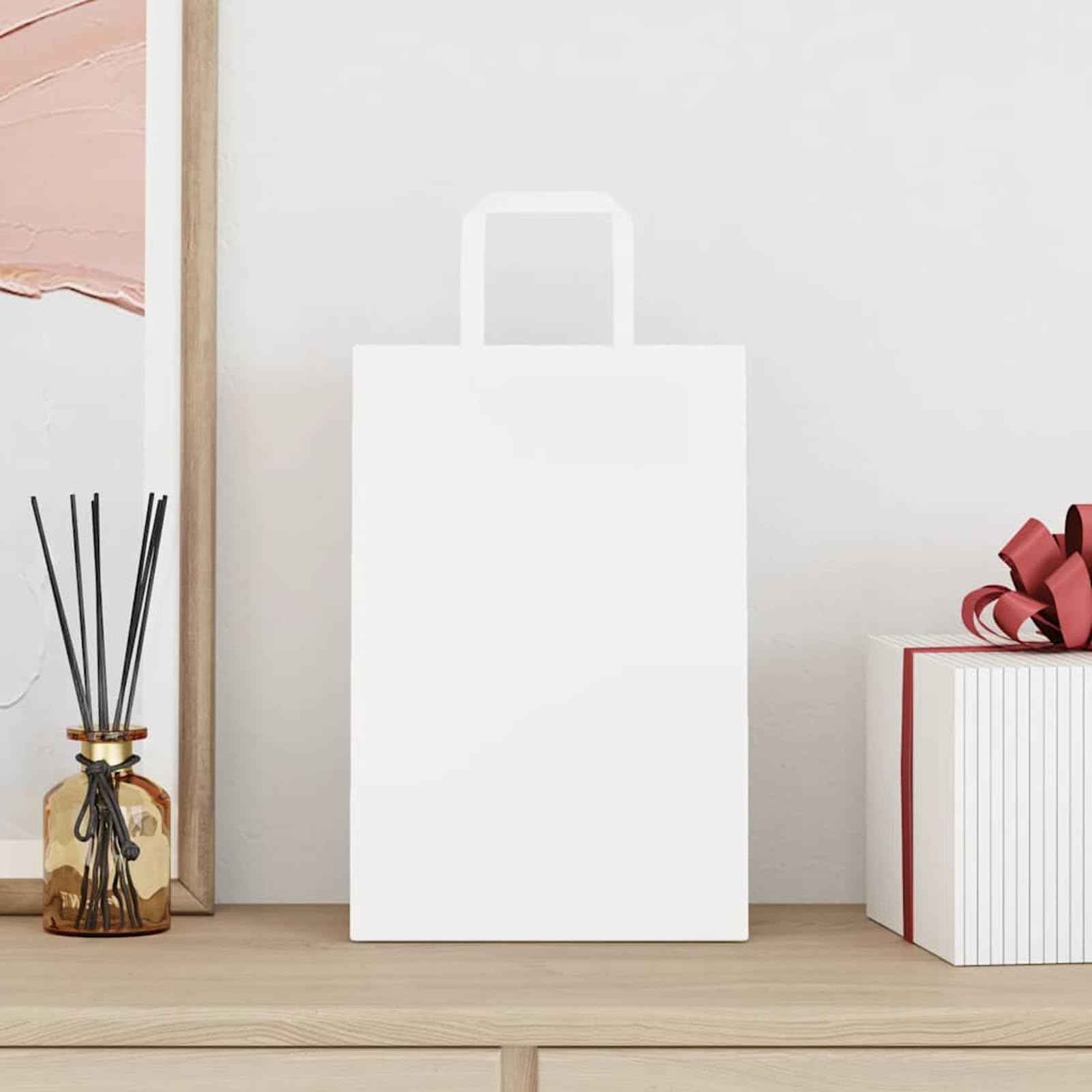 Fecpoo Papierowe torebki 250 szt. – białe torebki papierowe z papierowymi uchwytami linowymi, 21 x 11 x 31 cm, nośność 6 kg, idealne na prezenty, imprezy i na wynos