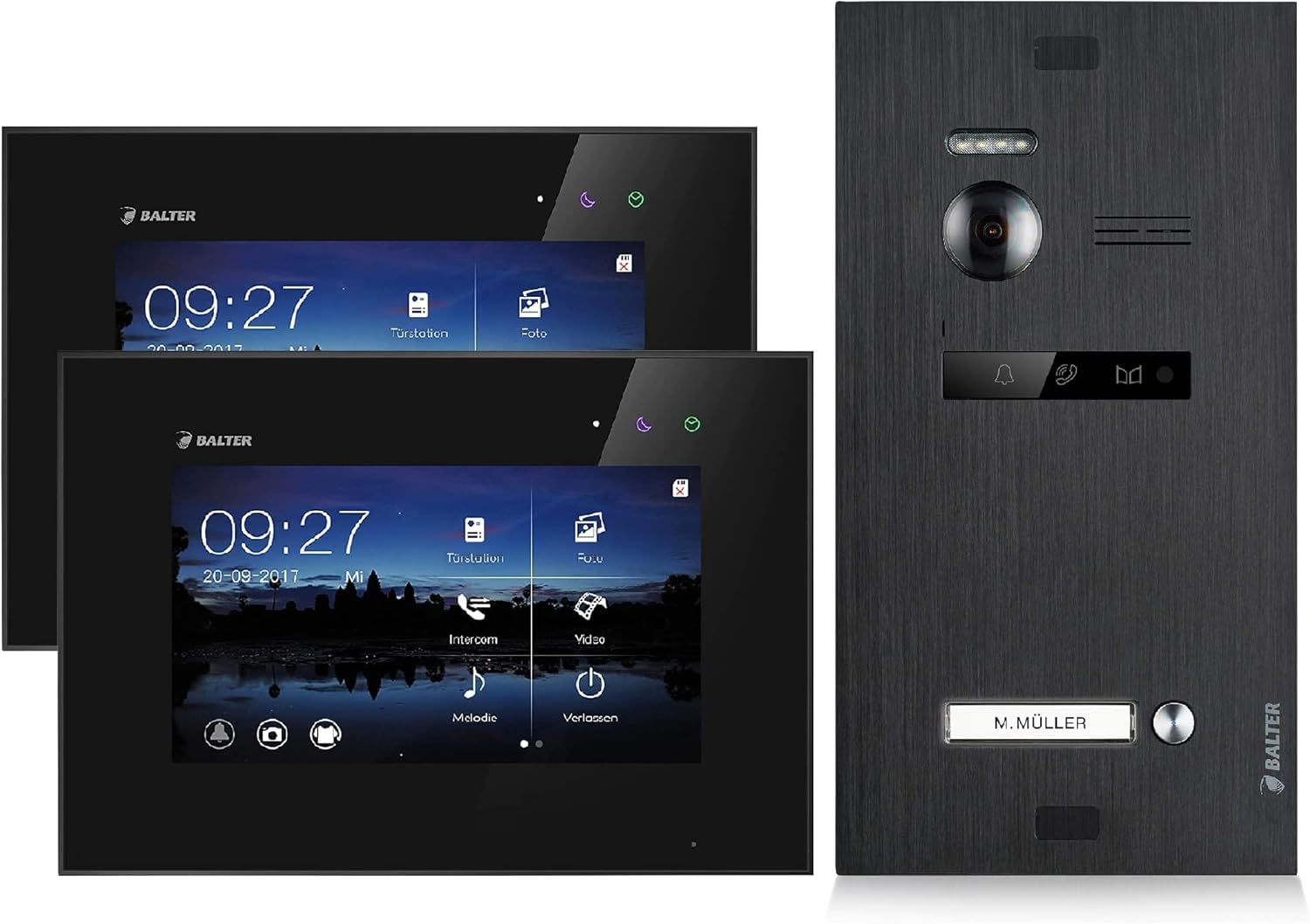 Balter by SCHUTZER Video Gegensprechanlage EVO 2-Draht Bus für Einfamilienhaus mit 2 x Touchscreen 7" Schwarz