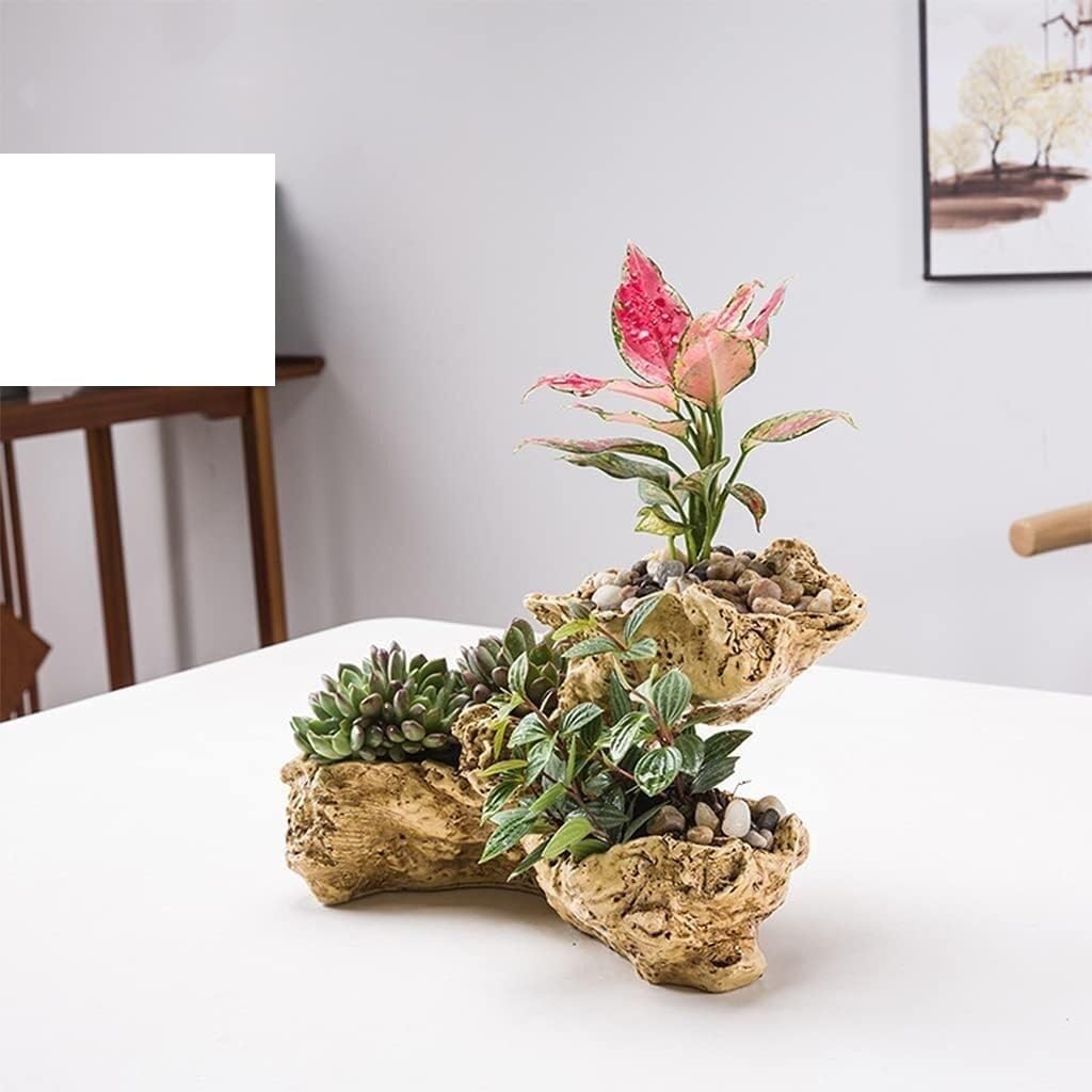 28 x 16 x 18 cm doniczka na rośliny ze sztucznej skały, wewnętrzna oddychająca doniczka | Driftwood Sadzarka Sztuczna Rzeźba Wielowarstwowa Sadzarka Na Kwiaty Doniczka Do Domu Oddychająca Sadzarka