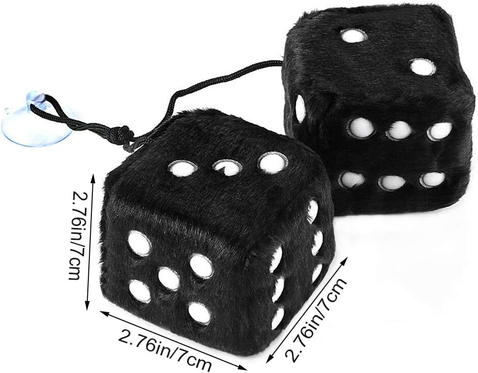 YGMONER Black Fuzzy Dice for Car Rear View Mirror, Pair of 2.75" Plush Dice Retro Hanging Ornaments Car Interior Rearview Mirror Decor Accessories (Black)