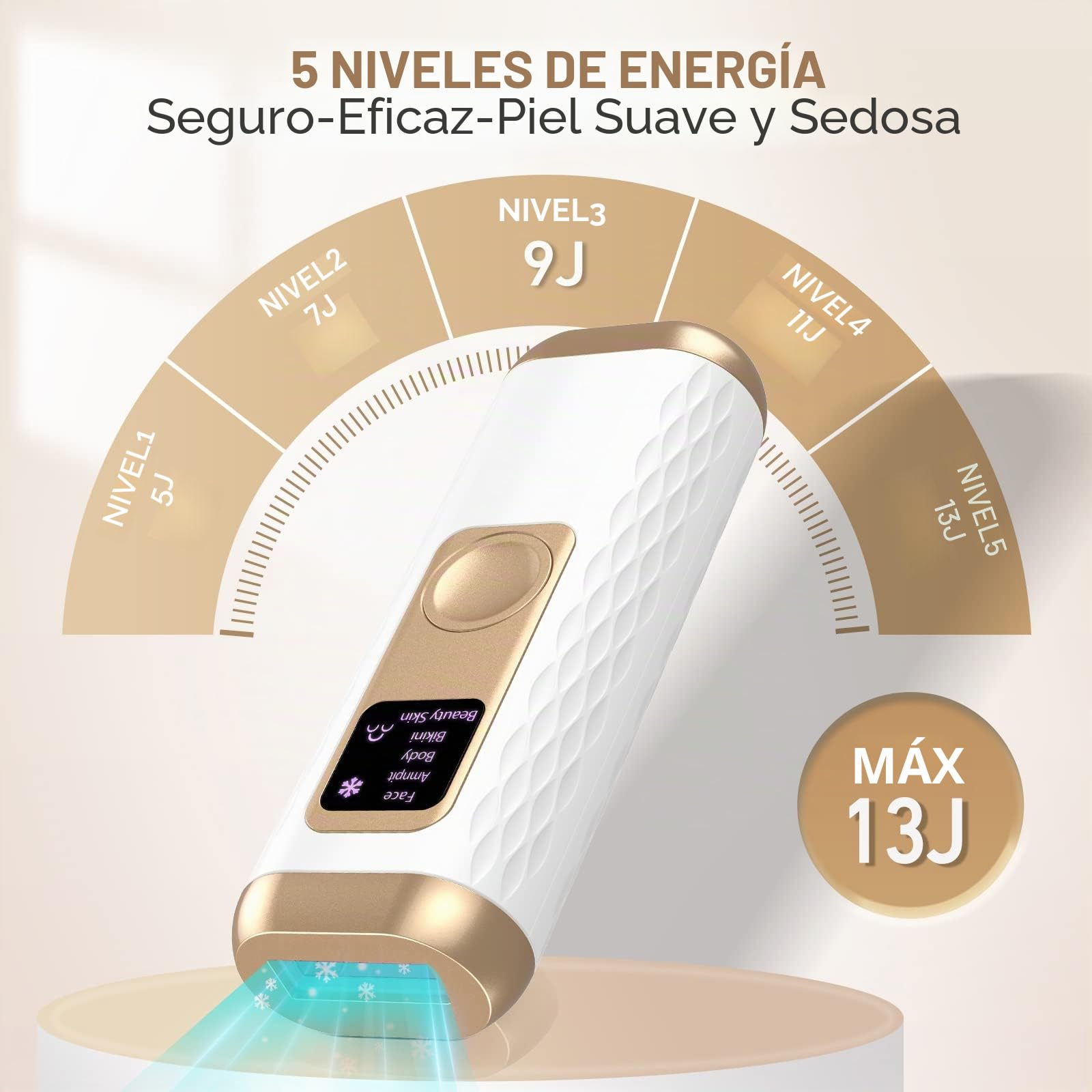 Depiladora de Luz Pulsada IPL, con Función de Enfriamiento, 999,900 Flashes 5 Niveles de Energía y 2 Funciones, Para Mujeres y Hombres, Cuerpo y Cara Bikini Piernas Axilas