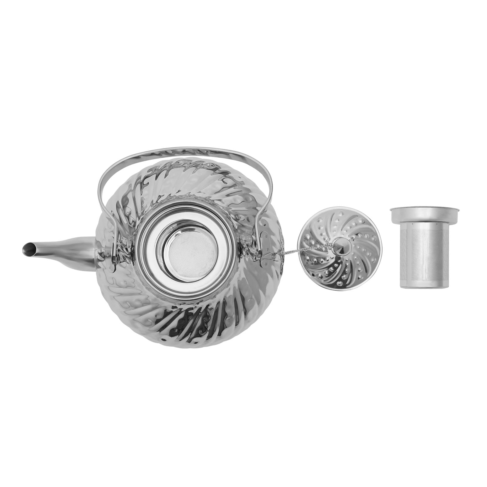 Tetera de acero inoxidable, tetera de 2 litros con colador de té, jarra de agua, cafetera apta para restaurantes de hotel familiares, 20,5 x 20 cm, extraíble, sin goteos, color plateado