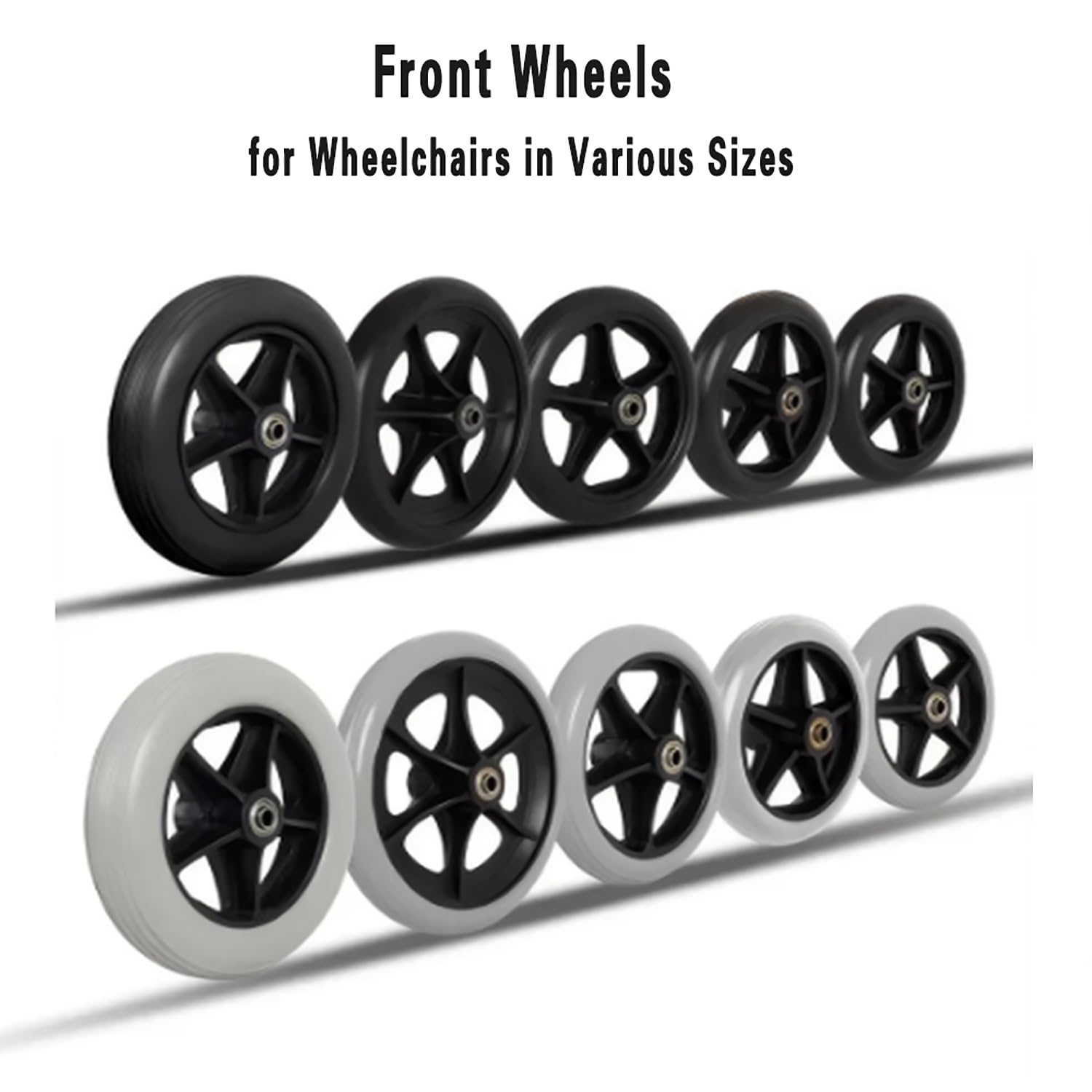 Ruedas de Repuesto Ruedas Delanteras para Sillas de Ruedas Diámetro 14/17/19cm, Resistentes al Desgaste Ruedas de Repuesto Sólidas para carros(Gray,8inch/20cm)