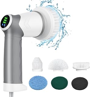 Electric Spin Scrubber, 2023 New Electric Scrubber for Bathroom,6 Replaceable Heads, LED Display, Handheld Spin Scrubber, Power Shower Scrubber for Cleaning Tile/Grout/Tub/Stove/Car/Windows