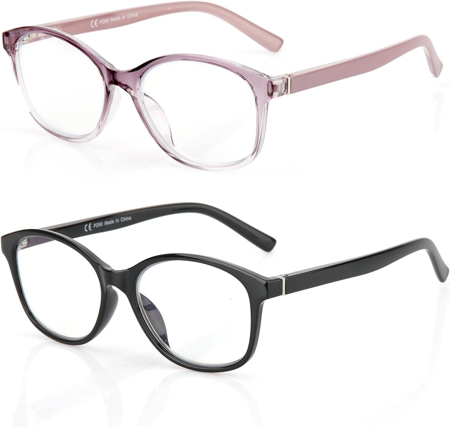 SKYOAK 2 Pack Vibrant Progressive Multifocus Reading Glasses Women, Stylish Spring Hinge Multifocal Readers, Lightweight Anti Blue Light Computer Eyeglasses for Near Range (Pink & Tortoise, 2.5x)