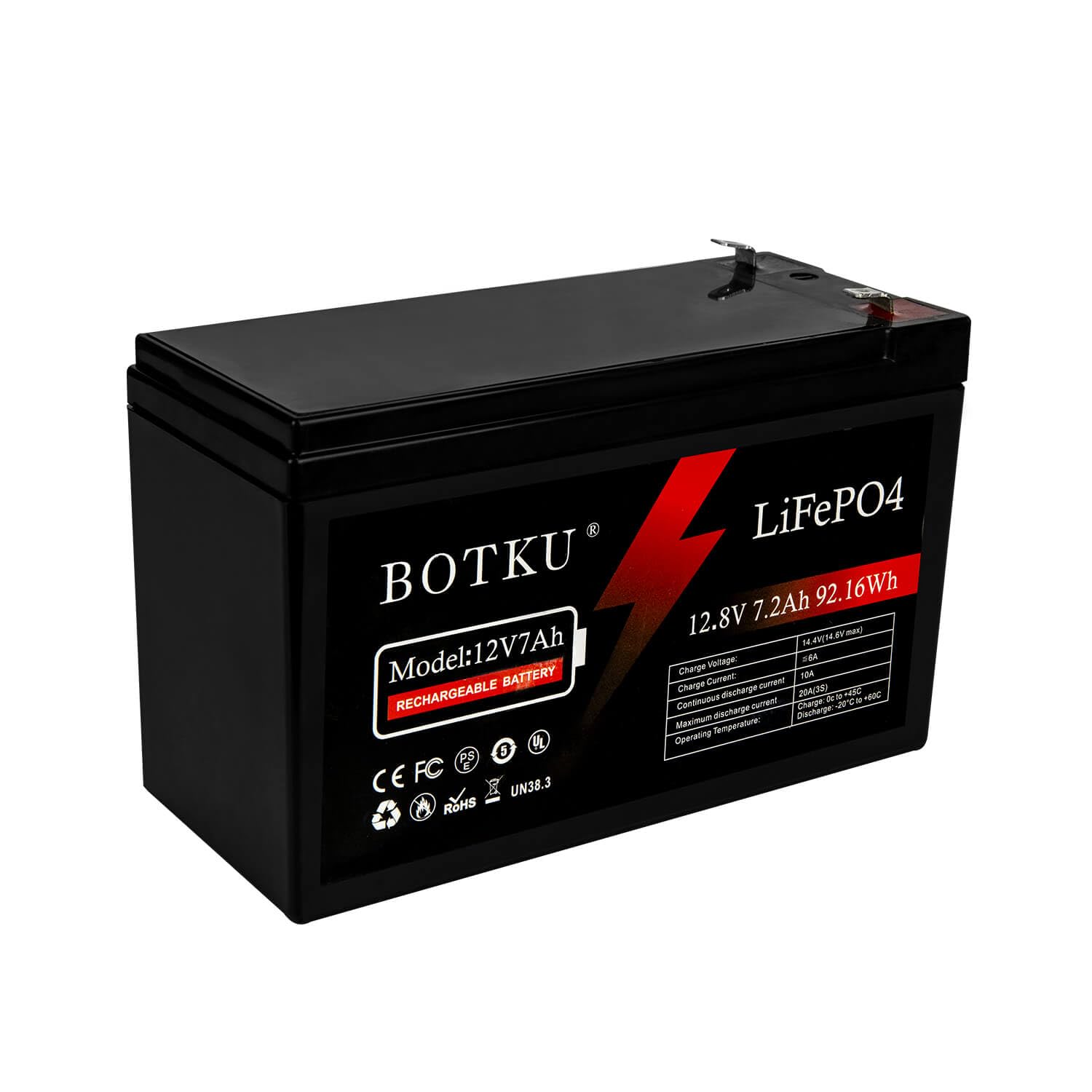 12V 7Ah Lithium LiFePO4 Deep Cycle Battery, 3000+ Cycle Rechargeable Lithium Iron Phosphate Battery for Solar, Fish Finder,Lighting, Feeder, Off-Grid Applications with BMS (F1 Terminals)