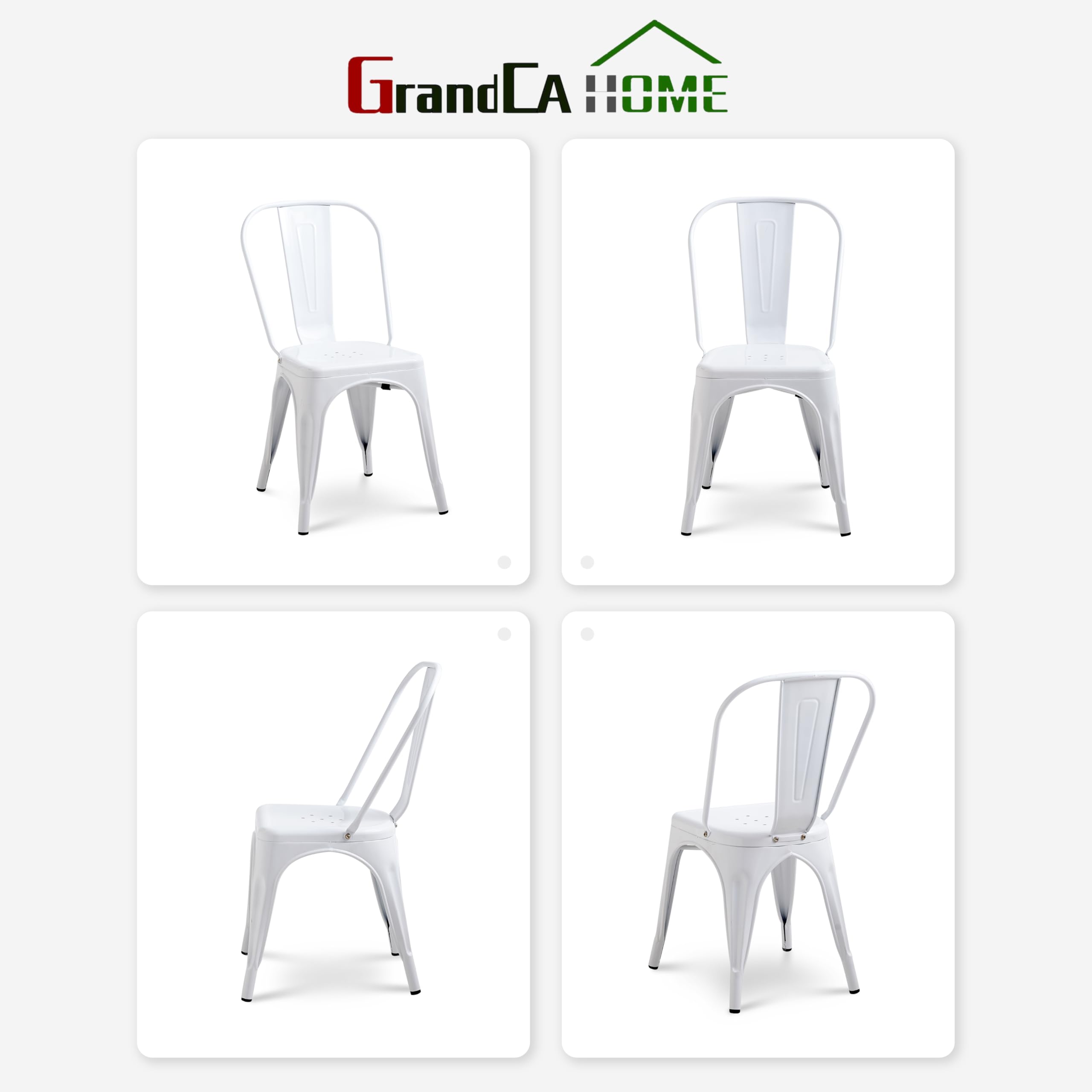 GrandCA HOME Set di 4 Sedie Impilabili in Metallo Sedia da Pranzo Sedia da Bar, Ideale per Sala da Pranzo, Cucina, Bar e Soggiorno, Bianco