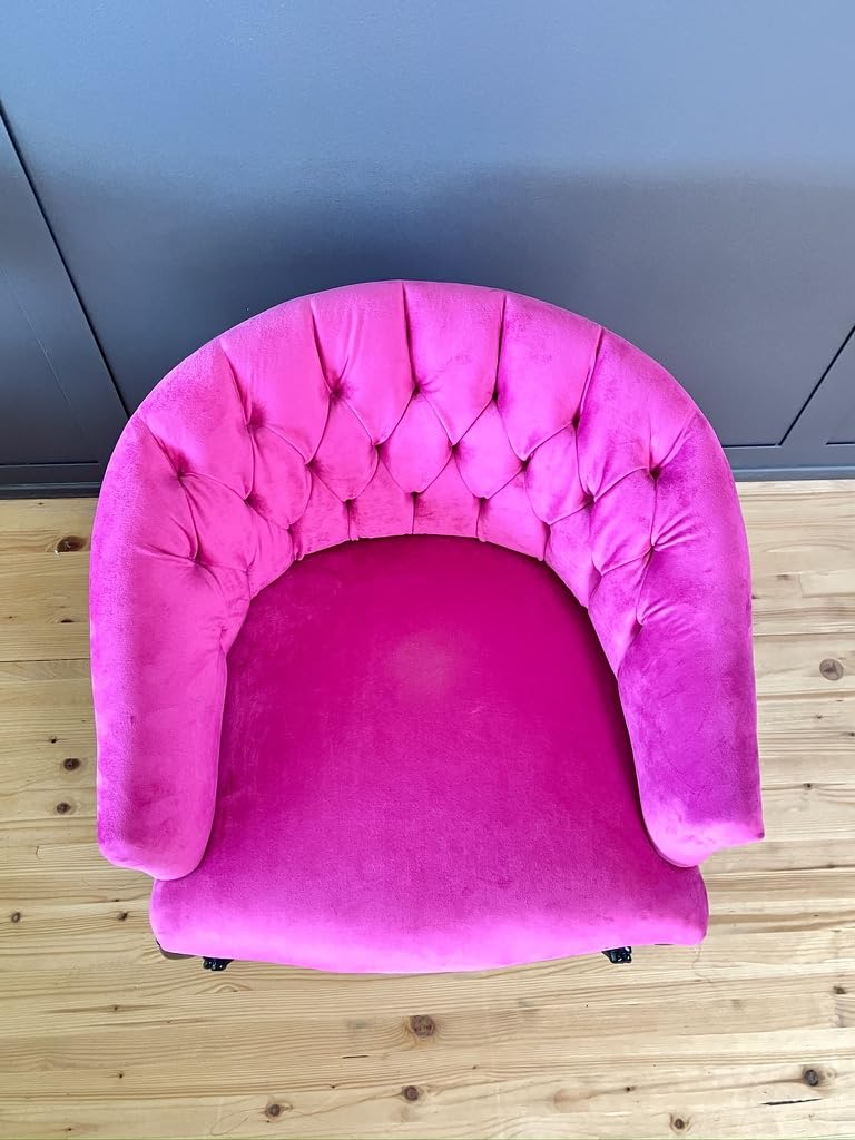 CasAmin Home & Living Cocktailsessel im Französischen Barockstil, Fuchsia Farbe Samt, Nostalgischer Barstuhl, Getufteter Samt Hot Pink für die Inneneinrichtung des Wohnzimmers