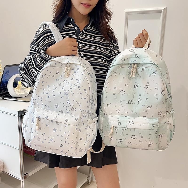 Cute Graffiti Print Nylon Backpack for Women Lightweight Fashion Daypack with Air Cushion Straps and Zipper Pockets(Green)2