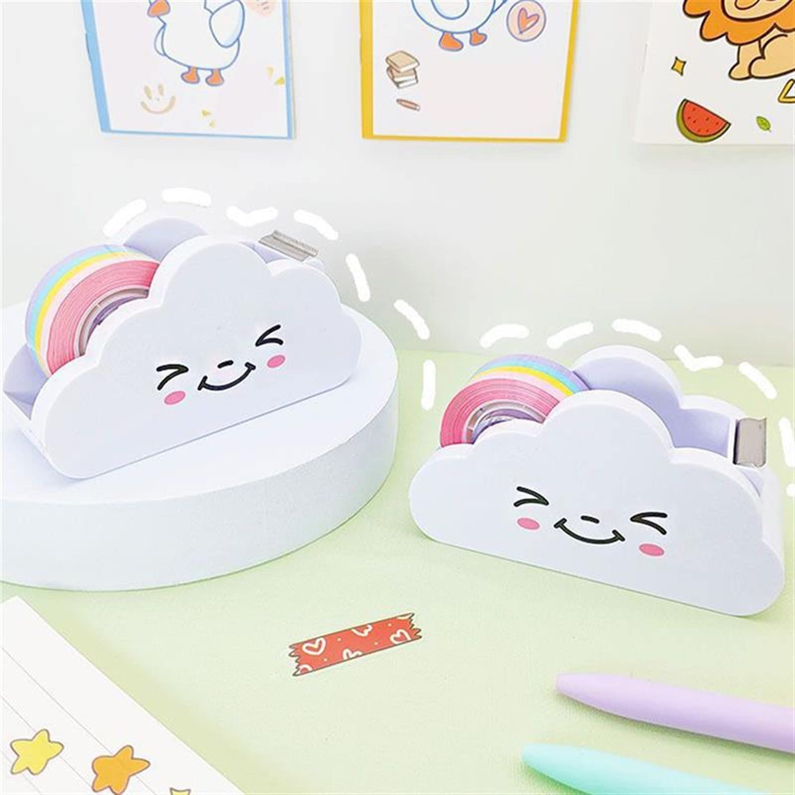 JINGYAN Dozowniki taśmy biurowej Rainbow Tape Dispenser With Washi Paper Cutter Dispensers For Home Office School Adhesive Scrapbook Tool