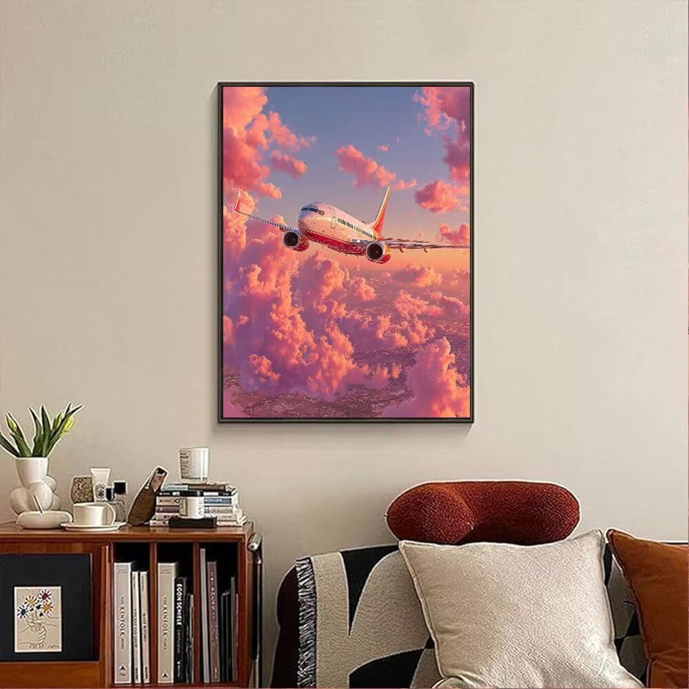 Samoloty Chmury Diamentowe Malowanie Dorosłych Zestawów, 5D Okrągłe Diamenty Malowanie Dzieci Malarstwo, Diamant Art Haft Cross Stitch Obrazy, Mozaika Sztuka Do Dekoracji Ściany 70x90cm HJ8-305