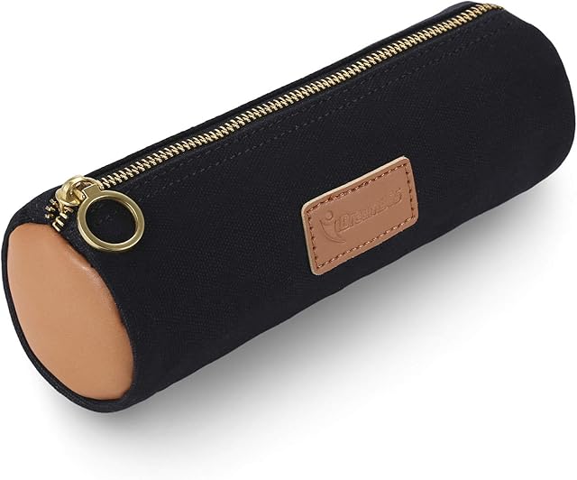 iDream365 Canvas Simple Pencil Case Bag PouchDurable with Brass Zipper,Match Color Design-Black