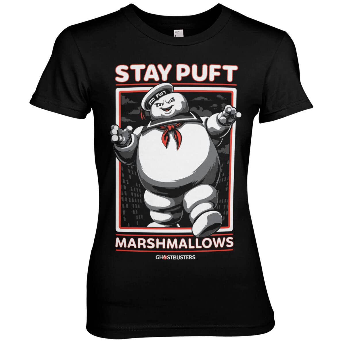 Ghostbusters Women's Black Officially Licensed Stay Puft Marshmallows T-Shirt (Black), Large