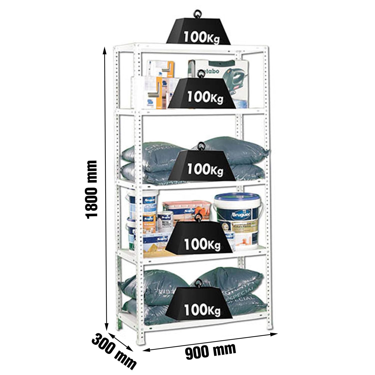 Simon Rack Estanterias Metalicas 1800x900x300 mm, 5 Baldas Metalica, 100 kg de Punto Flexión, Estanterias Almacenaje, Blanca - Comfort