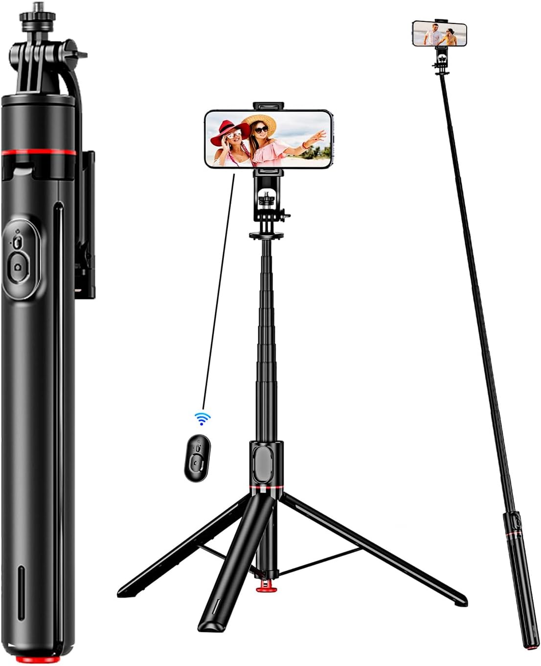 69-inch Selfie Stick Tripod with Remote Control - Auto-pop Function, Lightweight Aluminum Alloy, Compatible with iPhone/Android/GOPro/DJI Action Cameras, Perfect for Travel Video blogs.