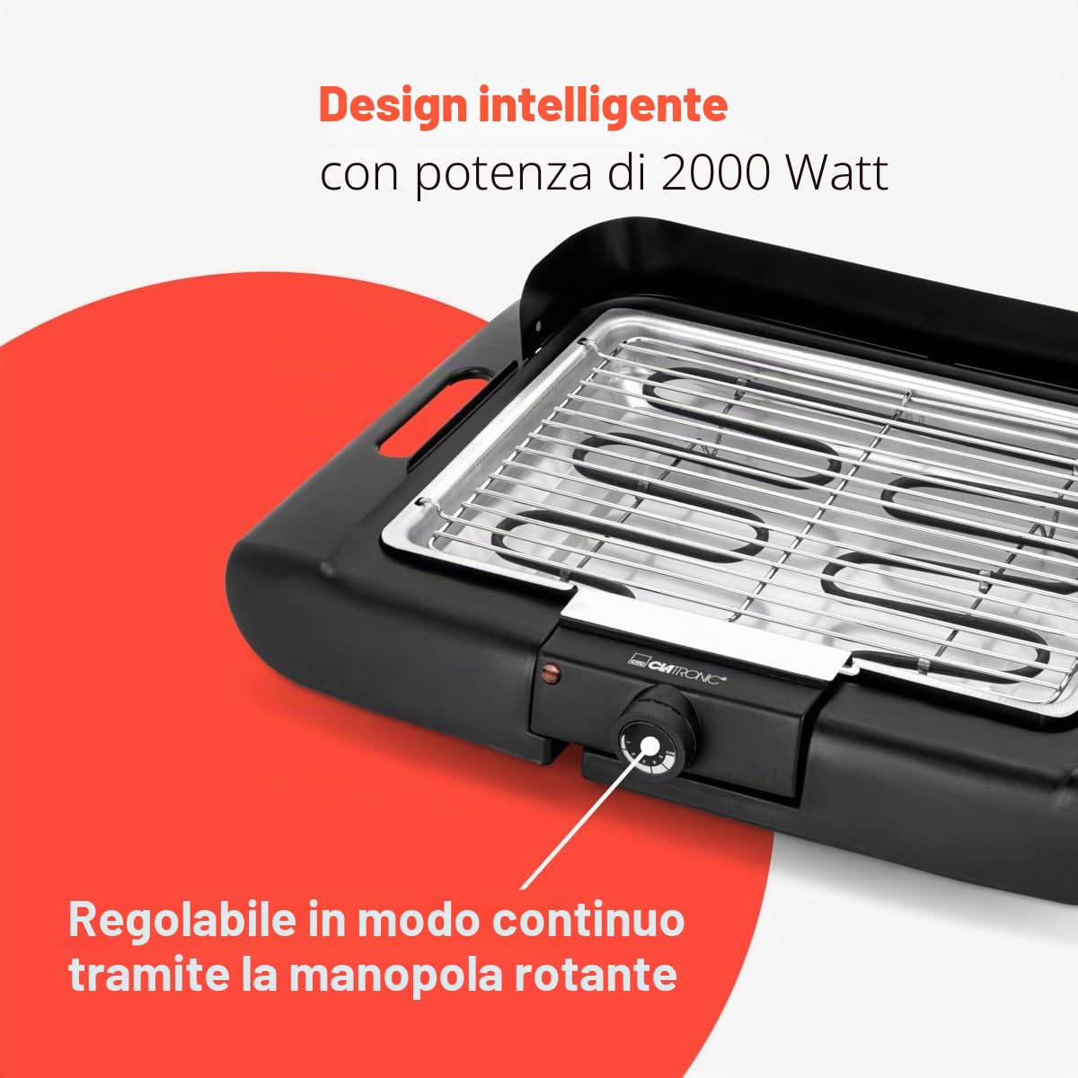 Griglia da tavolo per barbecue Clatronic | Griglia elettrica | Balcone e cucina | Griglia elettrica con paravento | Griglia con griglia cromata | Griglia da tavolo con involucro Cool Touch | BQ 3841