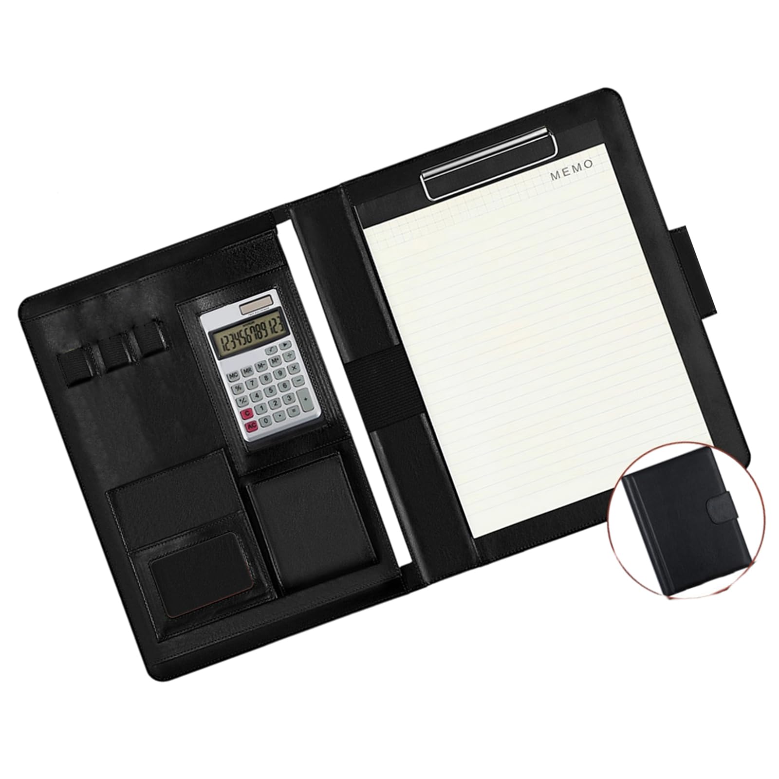 Spacieux un classeur à 4 budgets en cuir, Black solar calculat