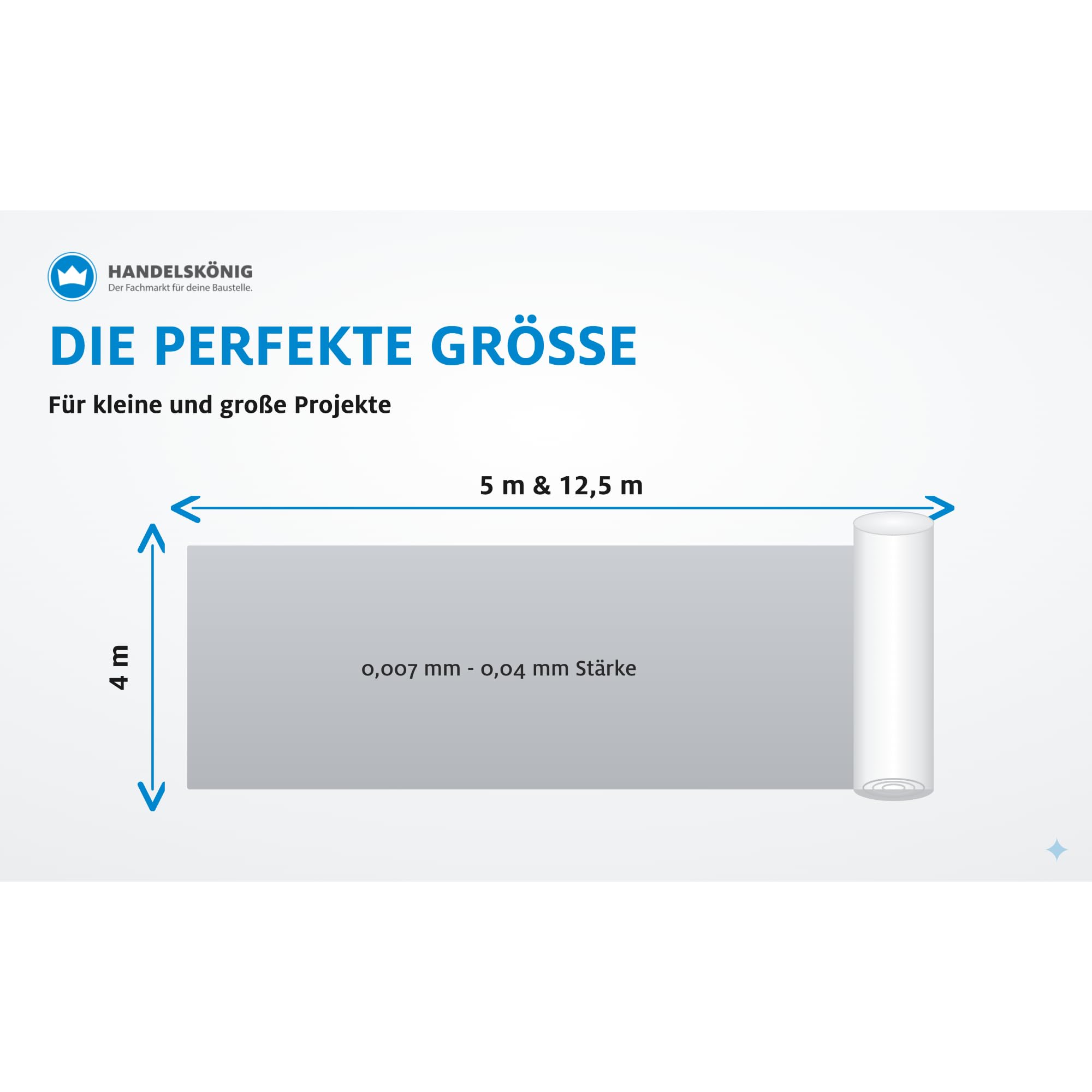 Handelskönig extra starke Malerfolie Abdeckfolie Transparent 4 x 12,5 m (0,03mm stark), Profi Abdeckplane für Malerarbeiten, Renovierung & Bodenabdeckung, Reißfeste Staubschutzfolie, Plastikplane PE