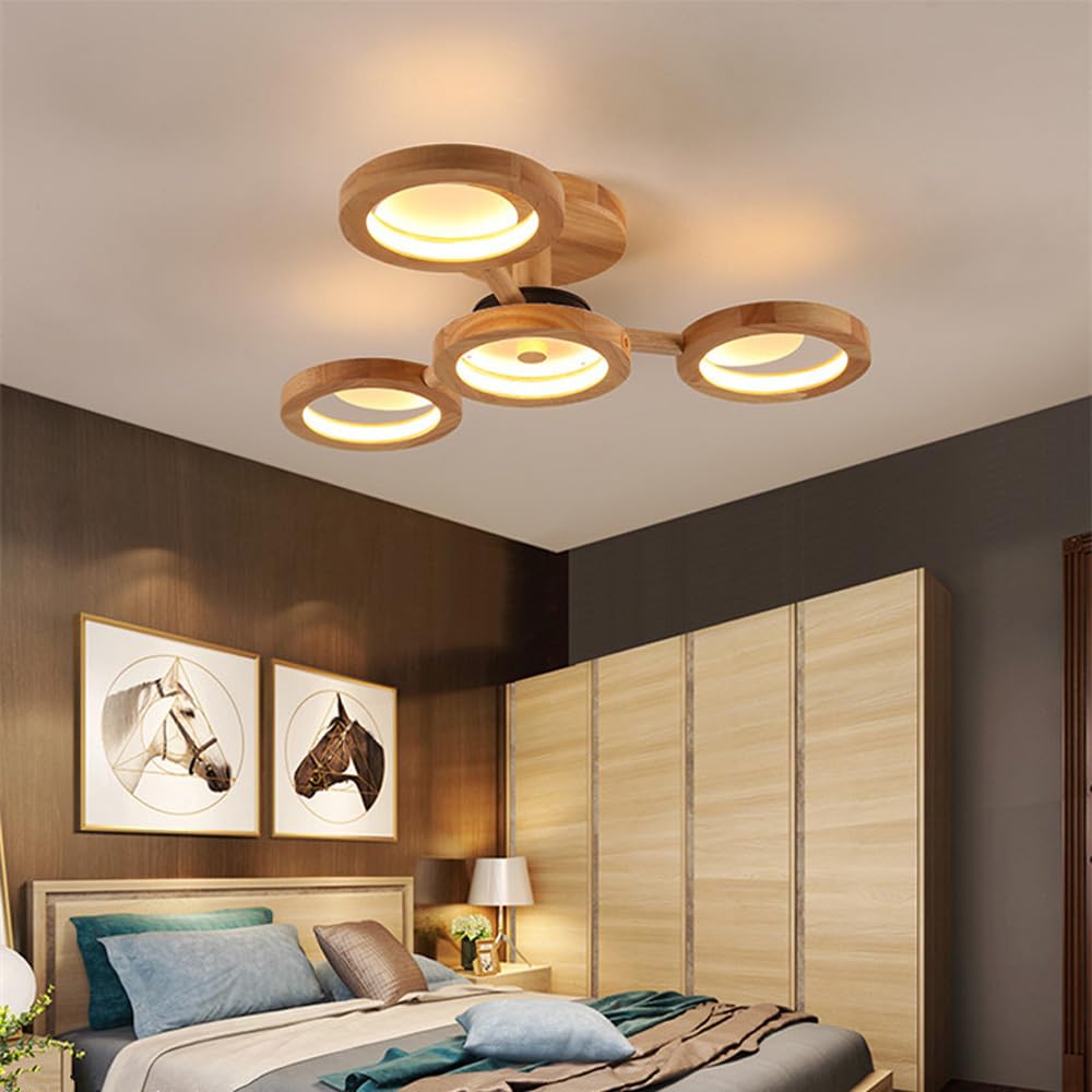 Lustre LED design rustique bois noble et plafonnier salon
