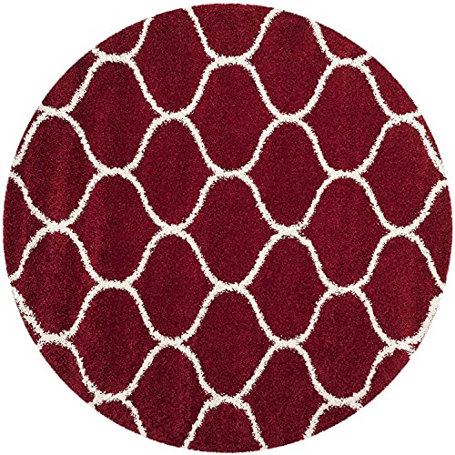 Image of Fur Shaggy Rugs and Carpets, Modern Plush Area Rug for Bedroom Living Room Floor Mat Bedside Home Decor Carpet (8x8 Feet Round, RED|Ivory)