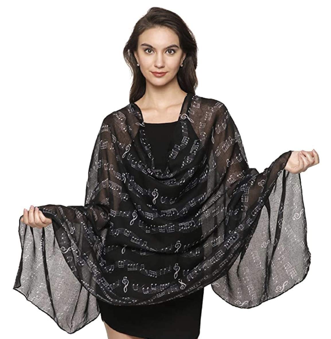 World of Shawls Music Print, Musical Note Printed Scarves, Large Size Fashion Scarf Wrap Sarong Shawl Fantastic Gift (Black)