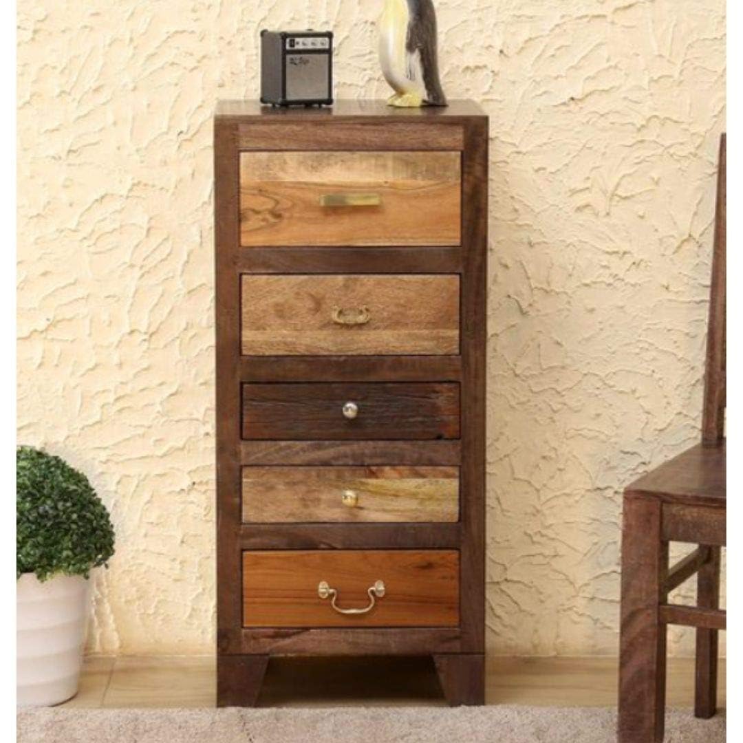 APRODZ Wooden Antique Chest of Drawers – Designer Sheesham Wood Cabinet with 5 Spacious Drawers for Bedroom, Living Room & Home Storage (Walnut Finish)-image-4