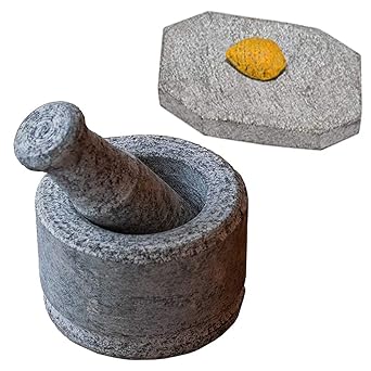 Mortar Pestle Set (Height 3.5 INCHES) & small turmeric/sandalwood rubbing stone combo Stoneware Masher