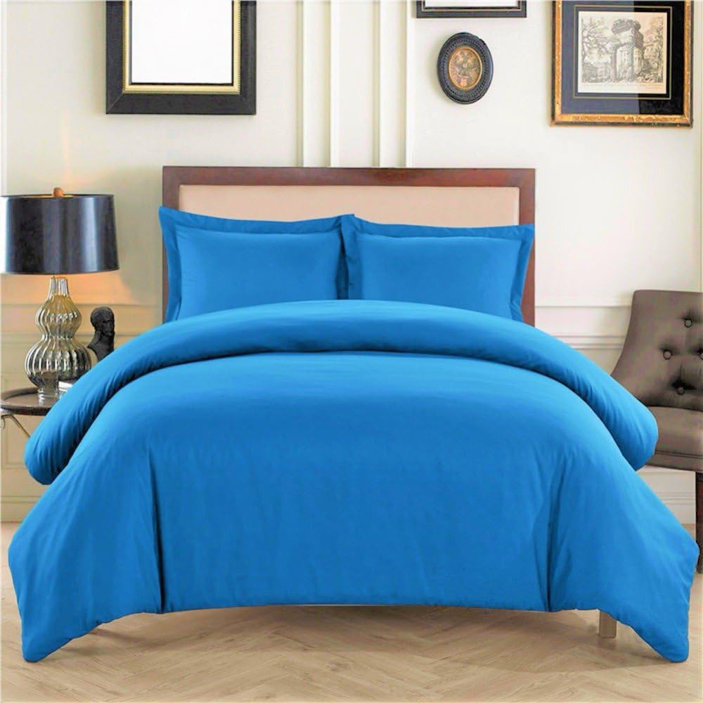 Egyptian Cotton 1 PC Duvet Cover 400 Threads with Zipper Closure and Corner Ties (Turquoise Blue, King/Cal King)
