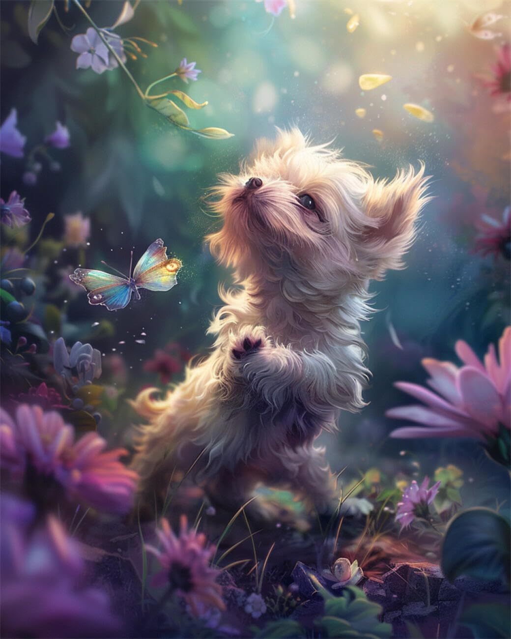 AYAOYANGGO Animal DIY Bead Embroidery Kits Dogs and Flowers Bead Embroidery Kit for Adults Needlepoint Tapestry Set Beaded Stitching 60x80cm