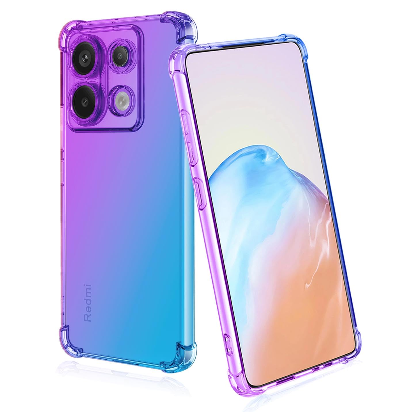 EASSGU Custodia per Redmi Note 13 4G (6.67 Inches), Cover Silicone TPU Colore Sfumato Trasparente, Custodia per Telefono Antiurto e Antigraffio - Blu Viola