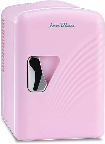 Iceblue Mini nevera, mini refrigerador retro de 4 litros6 latas, enchufe de CA y cargador de coche de 12 V, refrigerador pequeño compacto y portátil