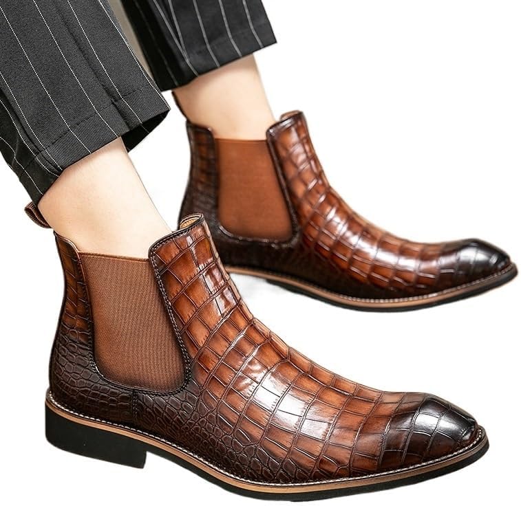 [DMGYCK] New Chelsea Boots For Men Round Toe Faux Crocodile Print