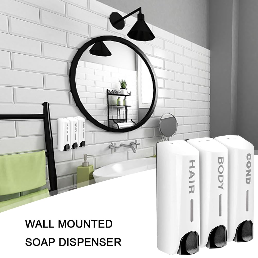 Dispensador Triple de Champú y Acondicionador de 350 ml Recipiente de Jabón para Loción de Lavado Resistente al Calor para Montaje en Pared Gran Capacidad para Accesorios de Baño