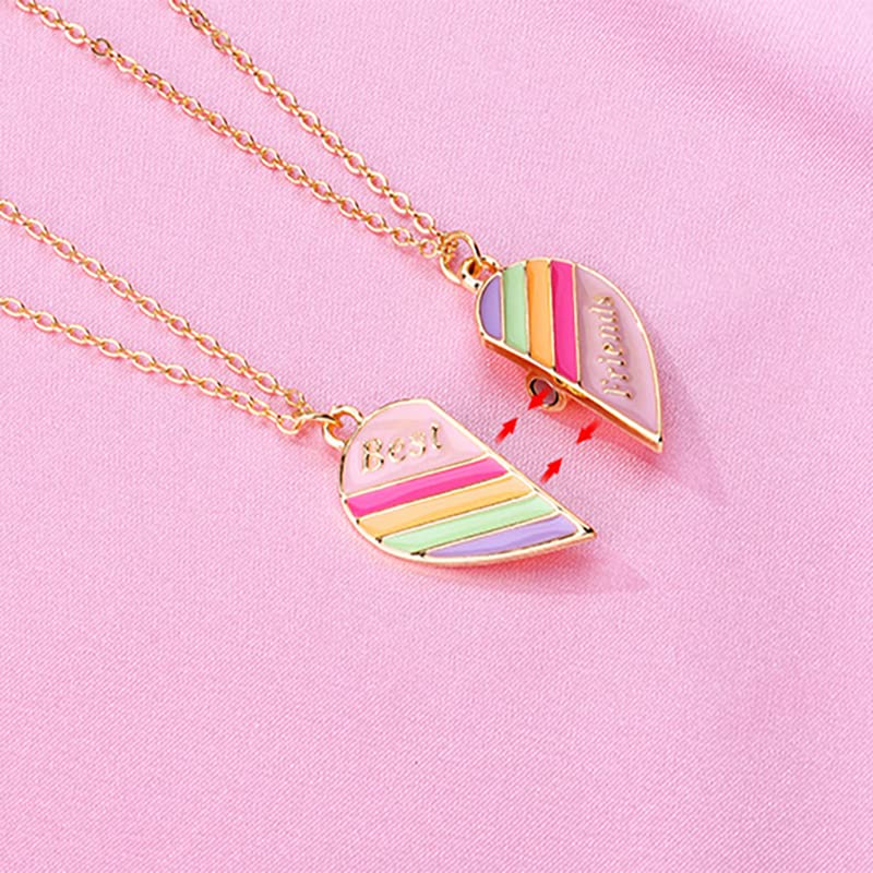 Kefley BFF Necklace for 2 Girls Heart Rainbow Friends Necklaces for Best Friend Birthday Christmas Gift for Bestie Matching Friendship Necklace for 2 Teen Girls2