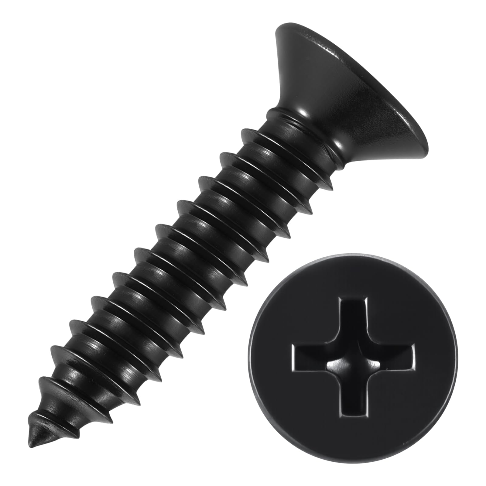Kozelo 25pcs Phillips Flat Head Wood Screws - [#14x1"] 304 Stainless Steel Countersunk Self Tapping Screws for Furniture Assembly, Interior Trim, Outdoor Construction, Black