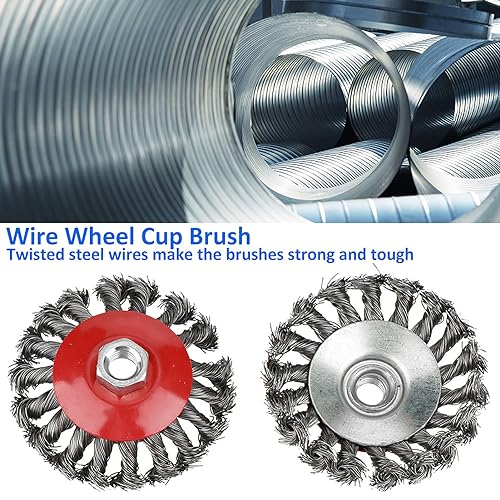 Image of Wire Cup Brush, 4Pcs Rotary Knot Flat Cup Steel Wire Wheel Brush Set for Angle Grinder Paint Removal