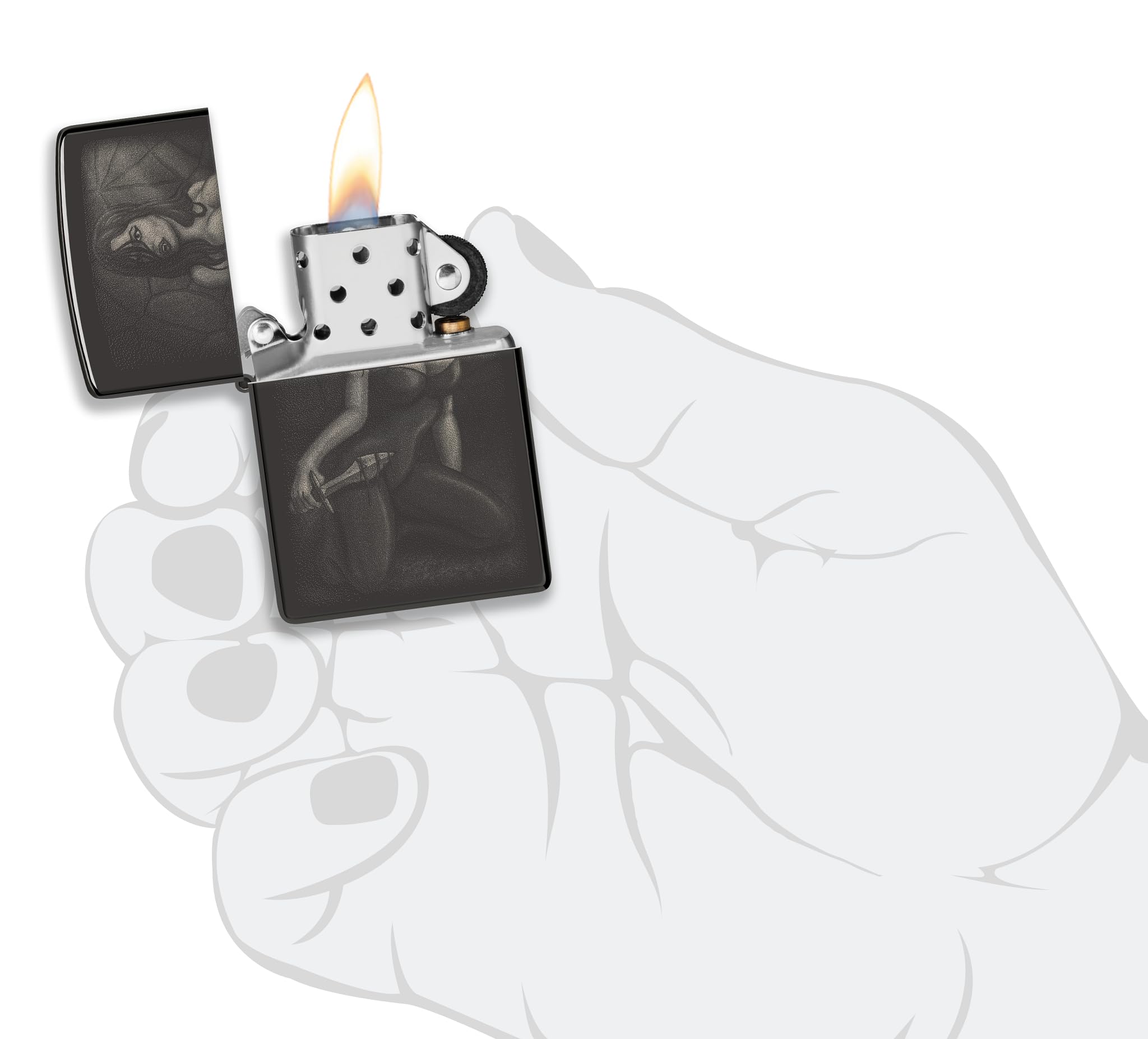 Zippo - Briquet Tempête Motif Femme Sexy avec Une Épée/Contre-Culture, Noir Poli, Photo Image, Rechargeable, Réutilisable, Coupe-Vent, Coffret Cadeau, Fabriqué Aux États-Unis