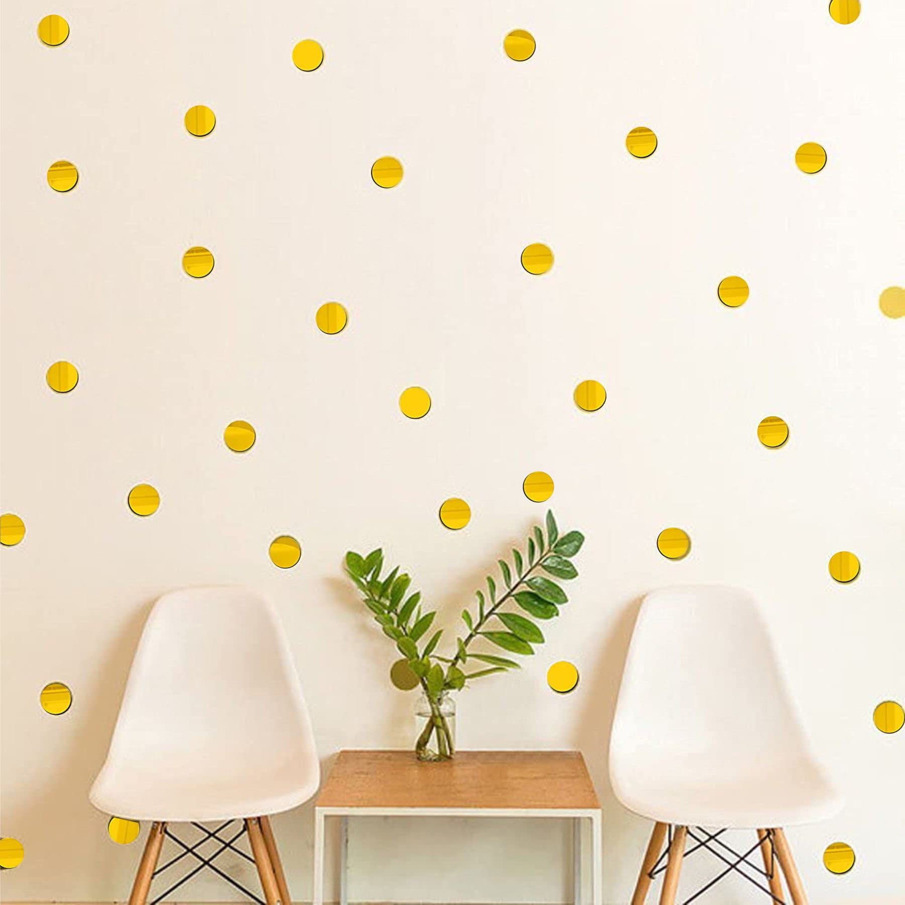 Asmi Collections Beautiful Self Adhesive Acrylic Gold Mirror 100 Circular Dots Wall Stickers (3x3 Cm) (Golden)