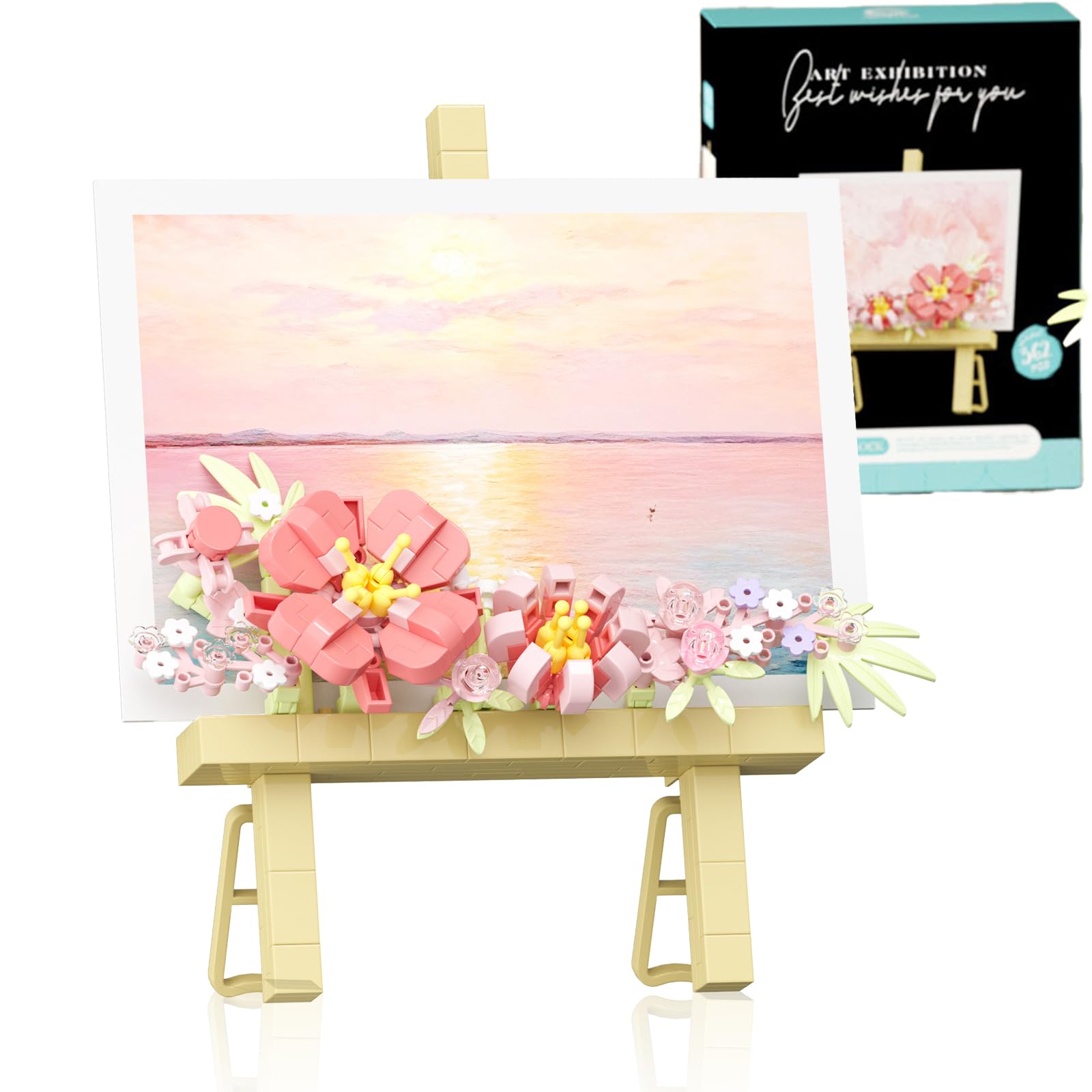 Botanical Mini Flower Bouquet Building Bricks Set - Creative STEM Desk Decor.Block Easel For Photo Easel & Message Plaques,DIY Craft Kit, Kids Adults Home Office Gift (Pink362pcs)
