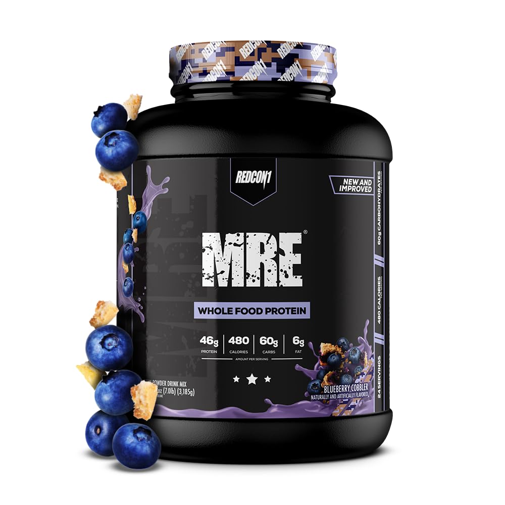 REDCON1 MRE Protein Powder, Blueberry Cobbler - Meal Replacement Protein Blend Made with MCT Oil & Whole Foods - Protein with Natural Ingredients to Aid in Muscle Recovery (25 Servings)