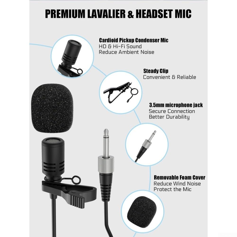 Microfono senza fili, microfono portatile, sistema audio cristallino per registrazioni di eventi per altoparlanti e lavalier per video dal vivo