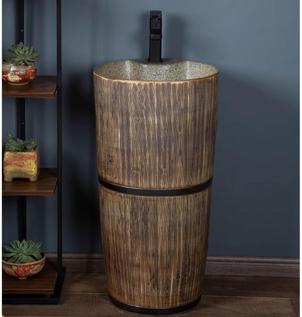 Bathroom Countertop Vessel Sink Creative Ceramic Pedestal Basin Wash Retro Integrated Floor-standing Outdoor Courtyard Terrace Pool Pedestal Sink Vanity