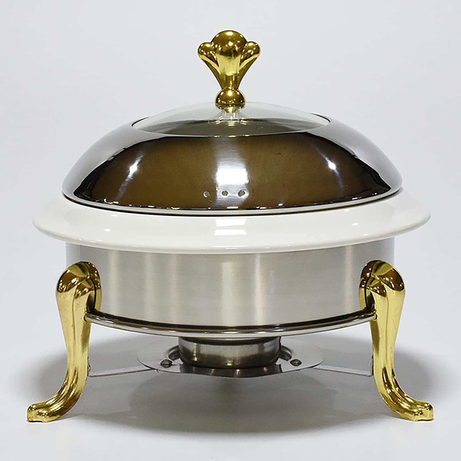 Chafing Dish Buffet Set, Round Durable Chafer and Buffet Warmer Set, Stainless Steel Chafer for Kitchen Party Dining Buffet, Ceramic Liner,28cm,Gold