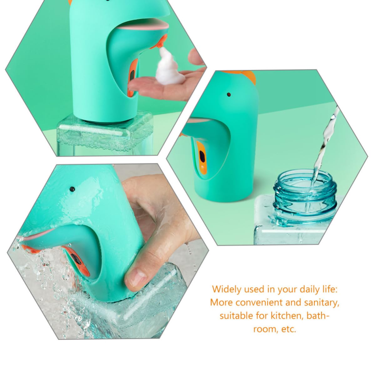 Hemobllo Dispensador de Jabón Doméstico Dispensador de Jabón de Manos Automático Forma de Dinosaurio, Verde, Silicona, Abs y Petg, Antideslizante, Baño y Cocina
