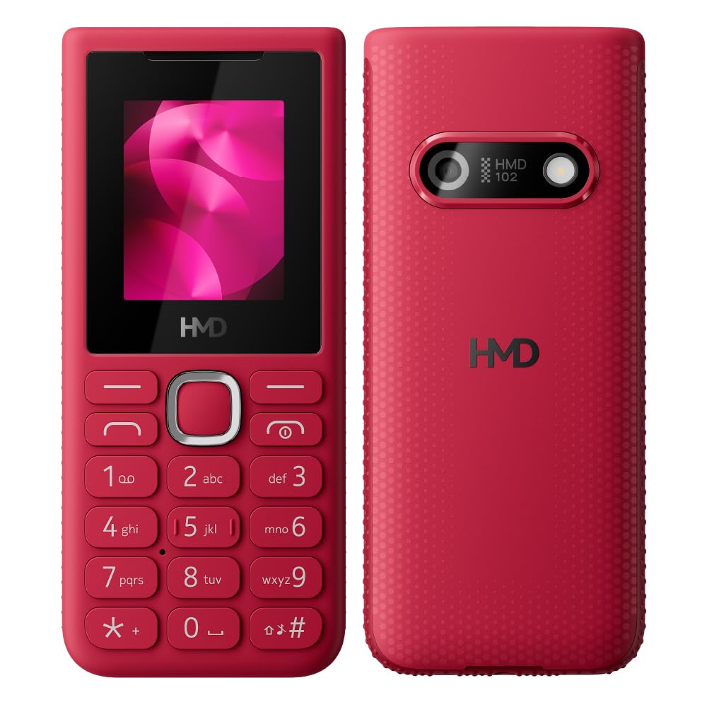 hmd 102 keypad mobile phone |dual sim with camera, long lasting battery, durable design, phone talker, wireless fm radio, mp3 player, microsd, 1-year replacement guarantee | red