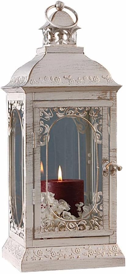 WHLZT Are Iron Lantern Carved Iron Candlestick Romantic Wedding European Lantern Lantern Decoration Floor Guide White Brush Gold Candelabras