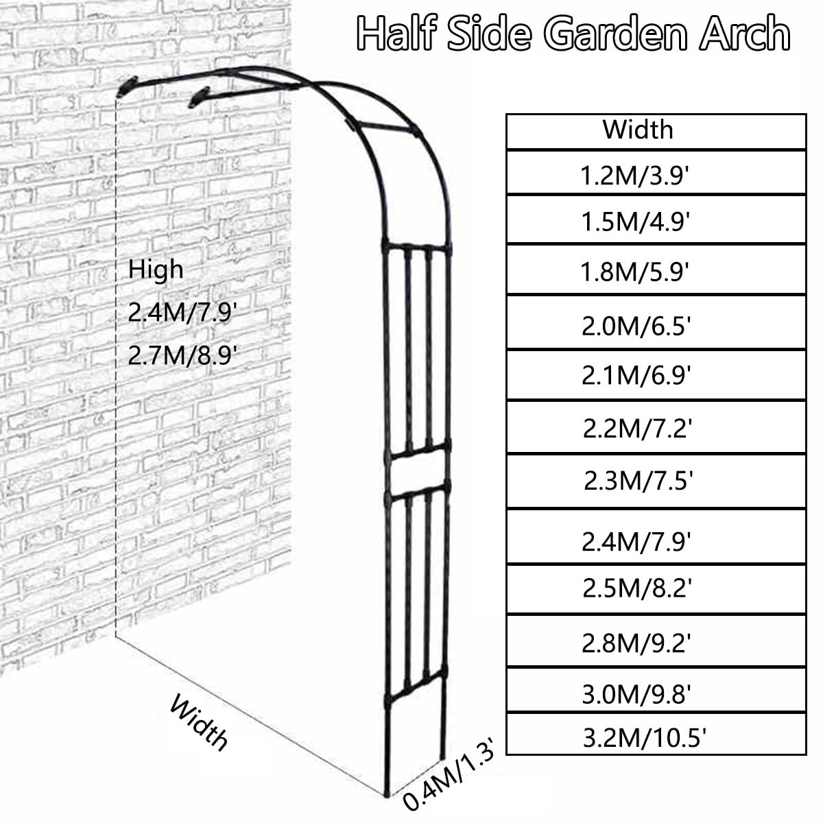 Arco Da Giardino Su Semiarco Archi Supporto Per Piante Rampicanti Sostegno Pergolato 120 150 180 220 230 300 Cm Traliccio In Acciaio Decorazioni Per Archi Facile Da Installare(W: 1.2m x H: 2.7m)