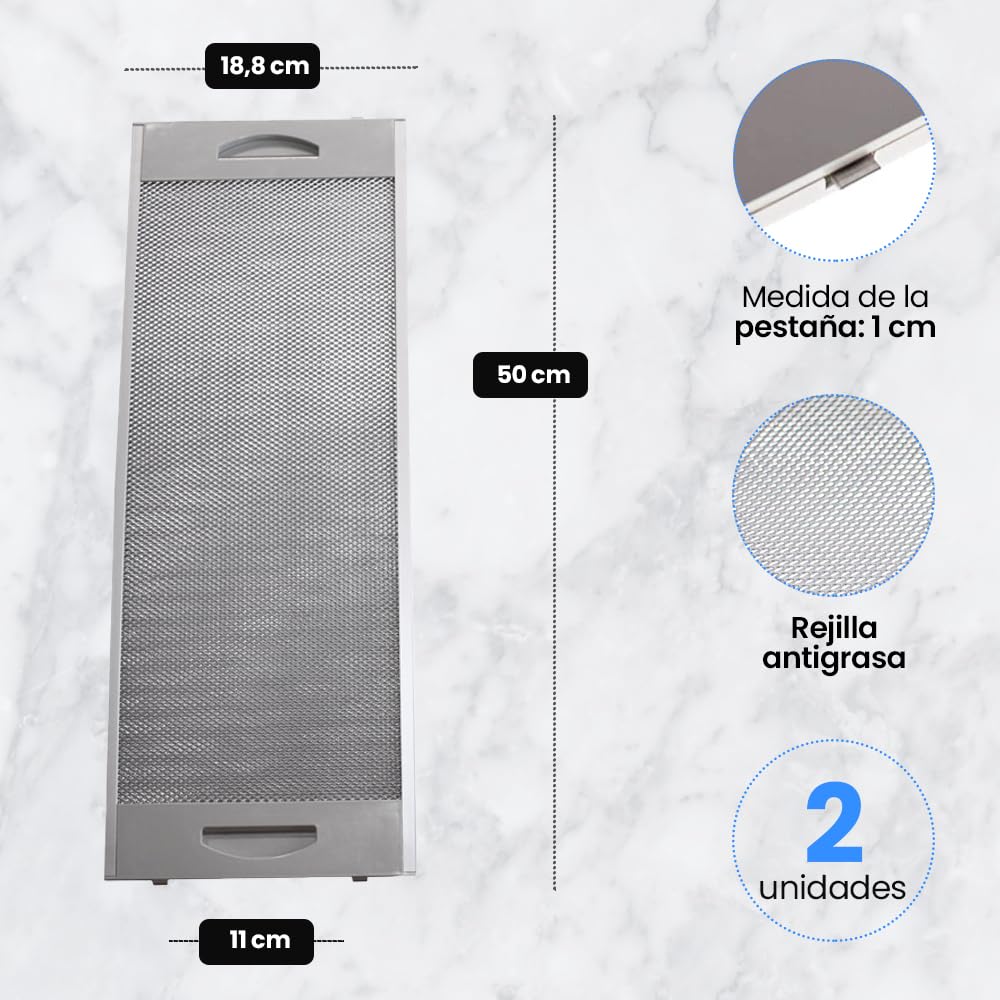 Anakel Home Filtro Metálico para Campana Extractora TEKA 18,8x50cm (2 uds.) CNL2000
